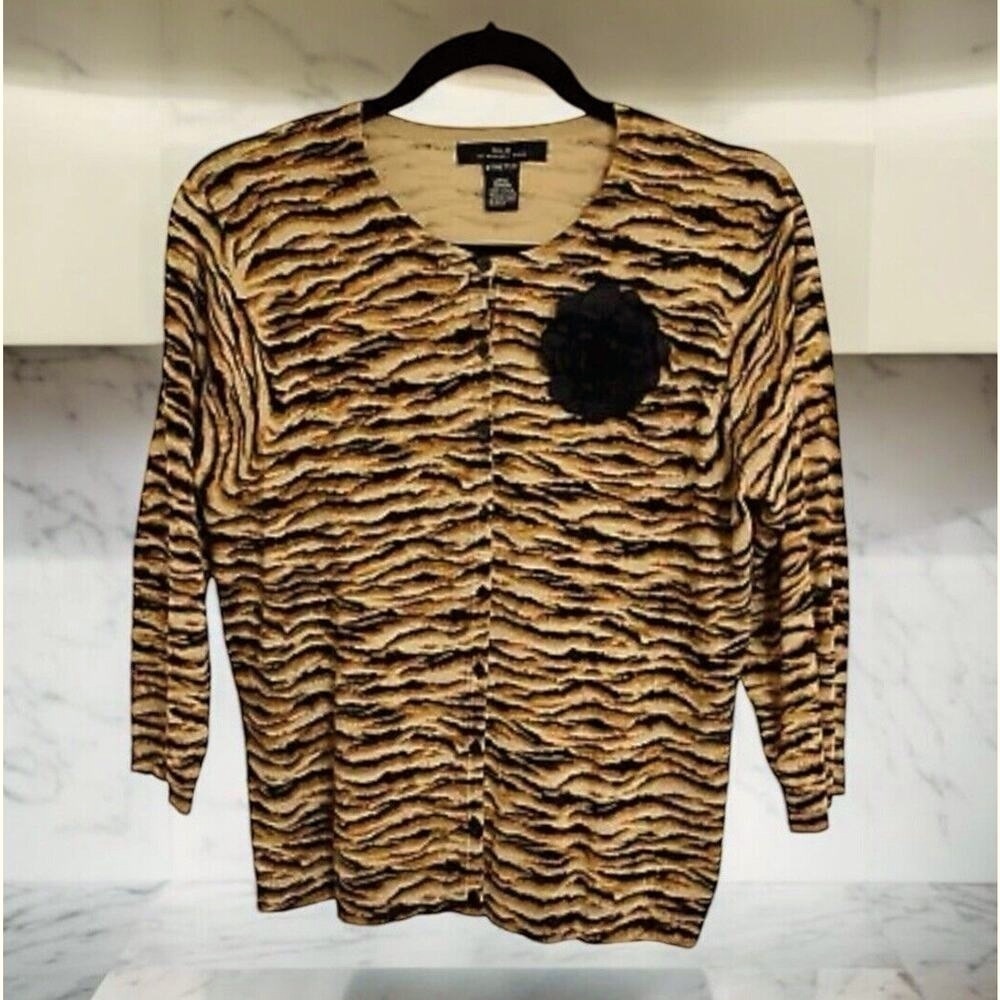 SILX‎ by August Silk Short Cardigan Silk Blend Animal Print Sweater - Picture 13 of 13
